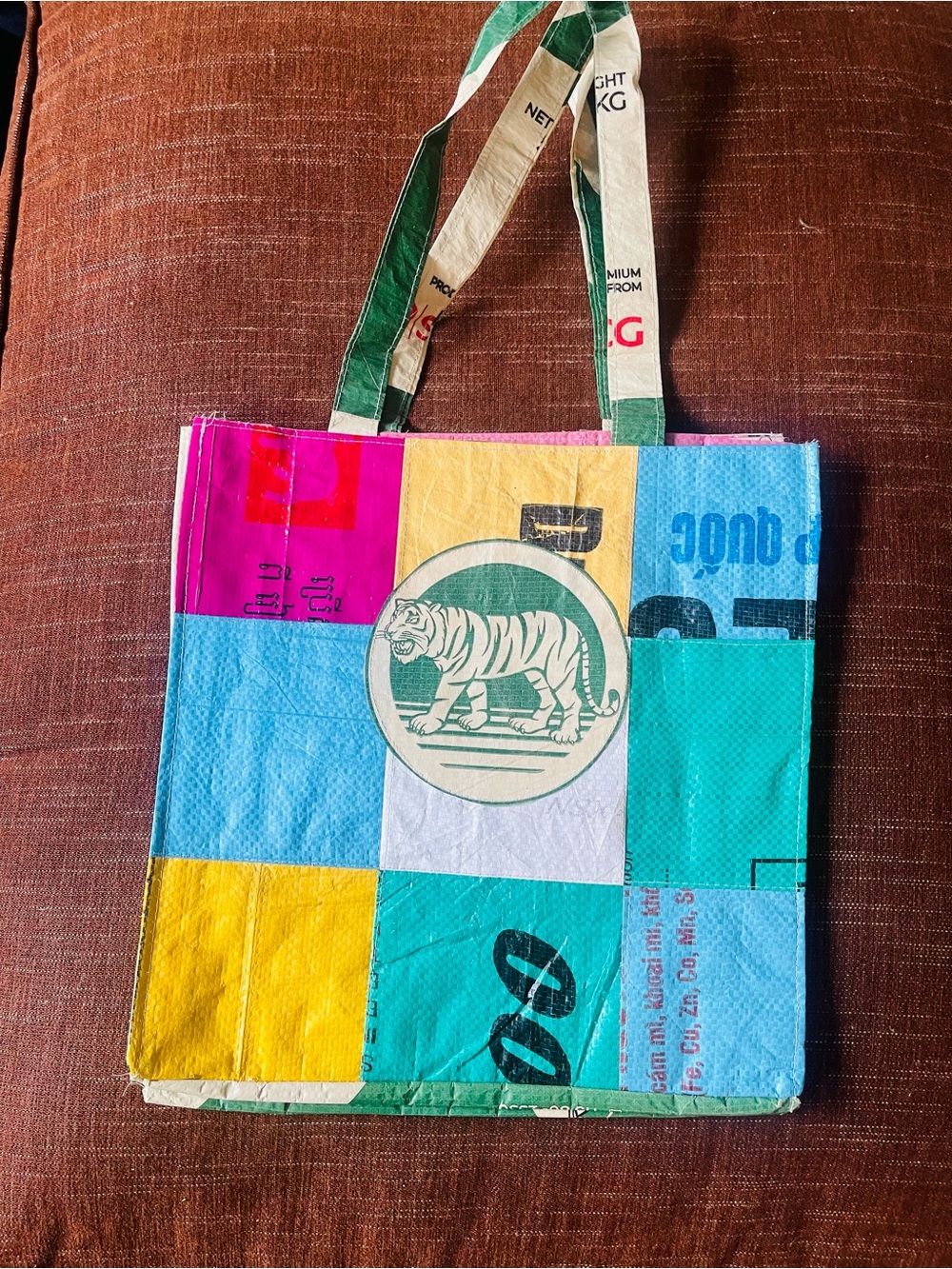 Colorblock Tiger Tote Recycled Cement Bag - Multicolor